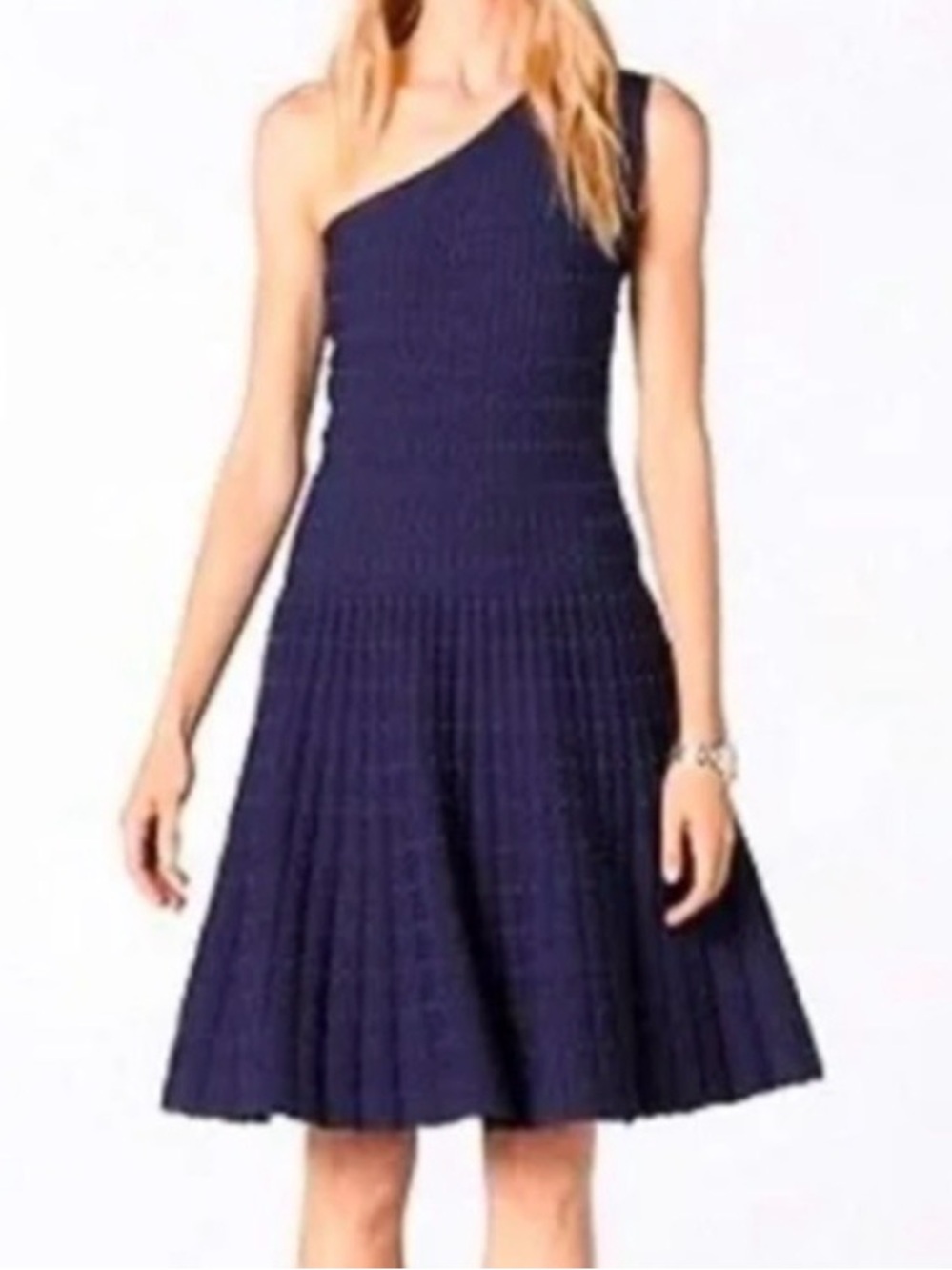 Michael by Michael Kors One Shoulder Navy Knit Dress